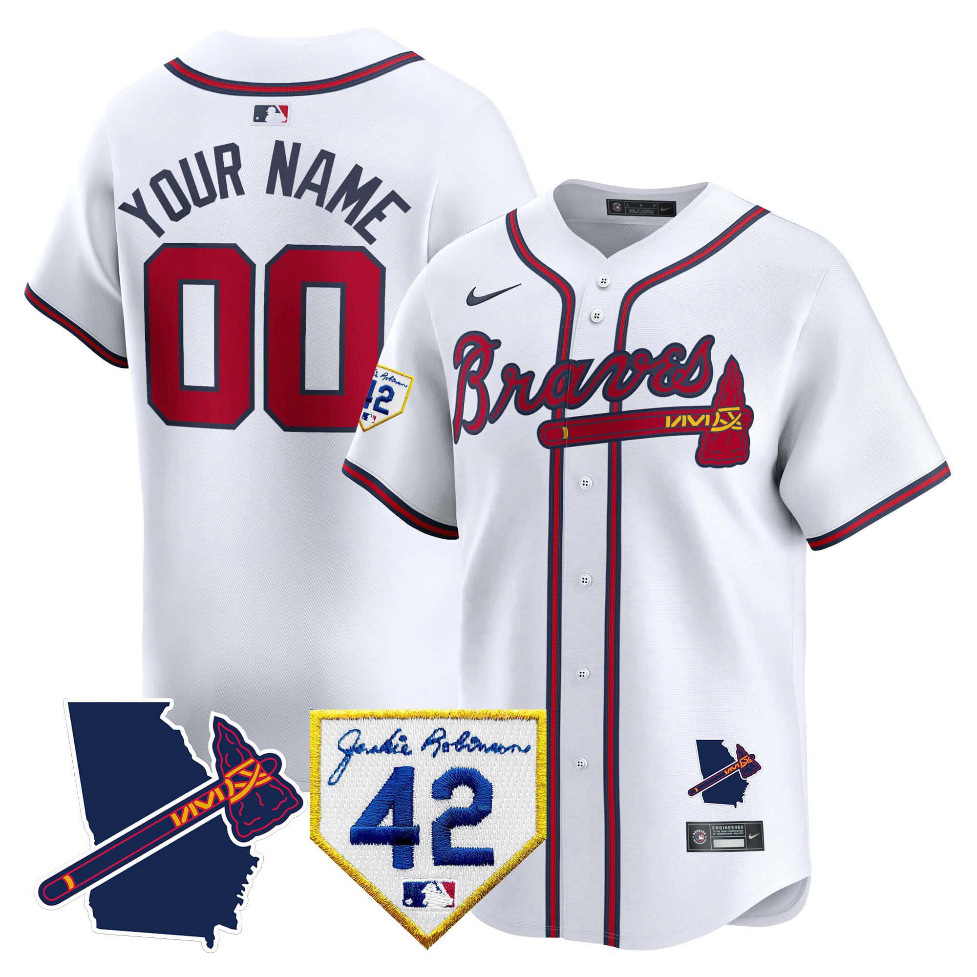 Men Atlanta Braves White Nike 2024 Robinson & Georgia Patch Vapor Premier Limited Custom MLB Jersey style 1->customized mlb jersey->Custom Jersey